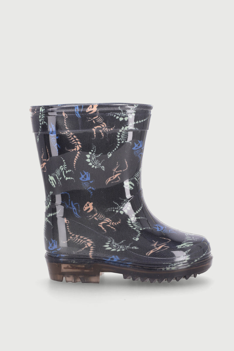 Pre-Boys Neon Dino Wellington Boots - Black