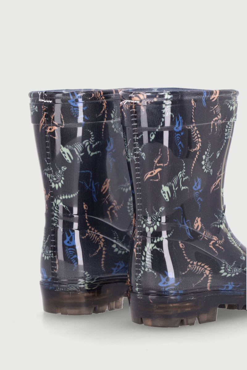 Pre-Boys Neon Dino Wellington Boots - Black