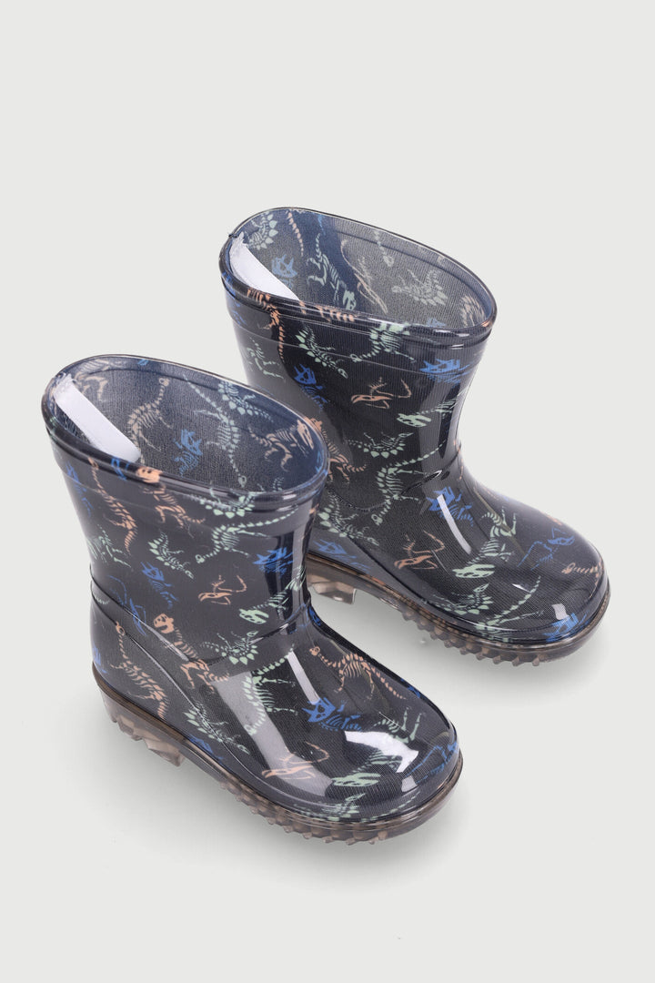 Pre-Boys Neon Dino Wellington Boots - Black