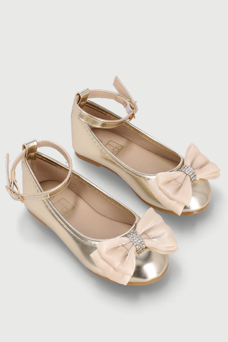 Pre-Girls Gold Bow Occasion Pump - Gold