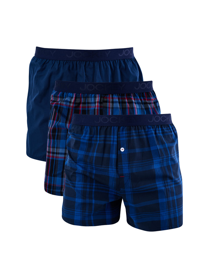 3 Pack Woven Boxers - Blue/Red/Black