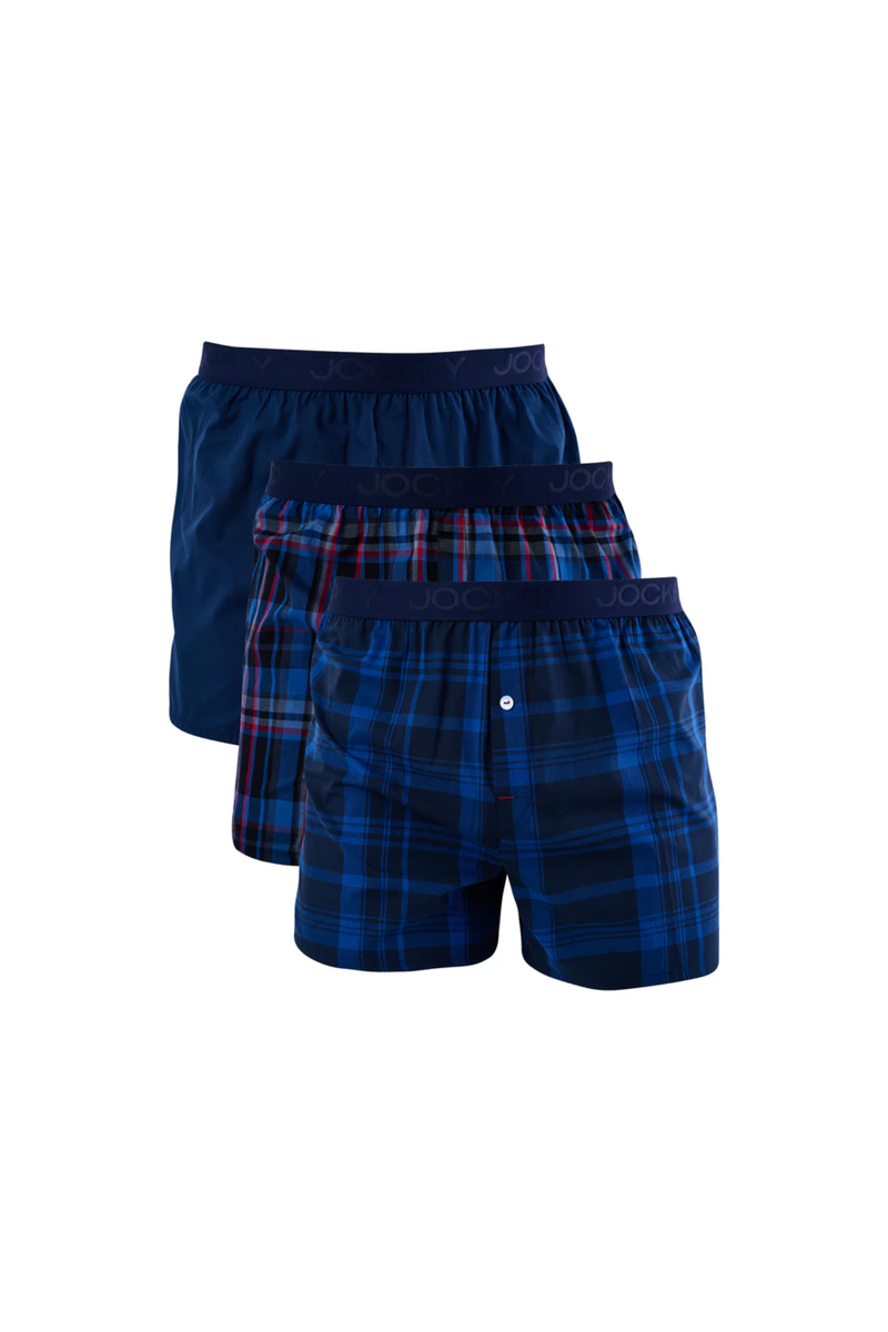 3 Pack Woven Boxers - Blue/Red/Black