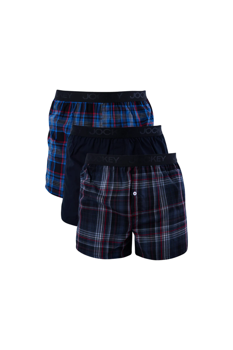 3 Pack Woven Boxers - Blue/Grey