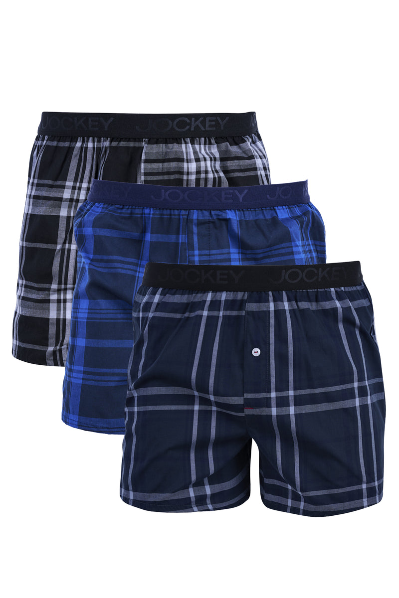 3 Pack Woven Boxers - Blue/Grey