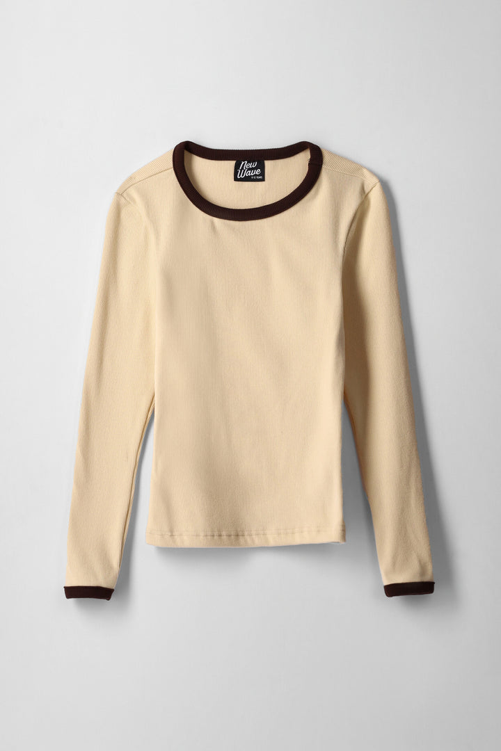 Girls Contrast Binding Ribbed Long Sleeve Tee - Butter Yellow
