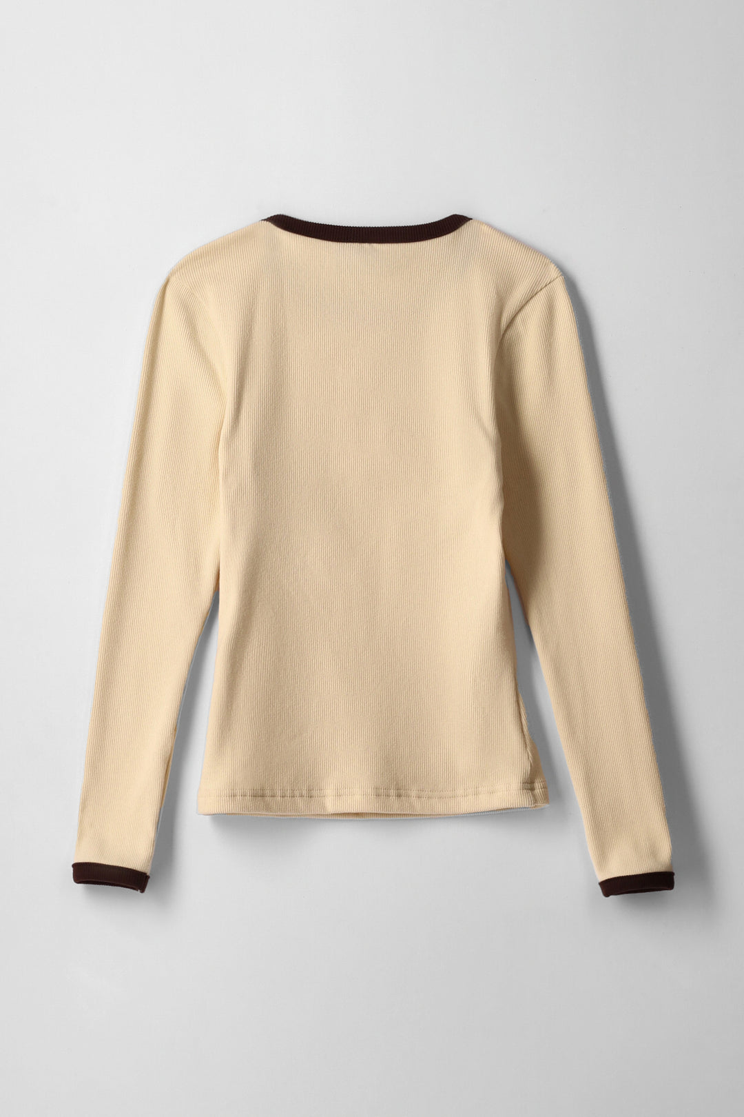 Girls Contrast Binding Ribbed Long Sleeve Tee - Butter Yellow