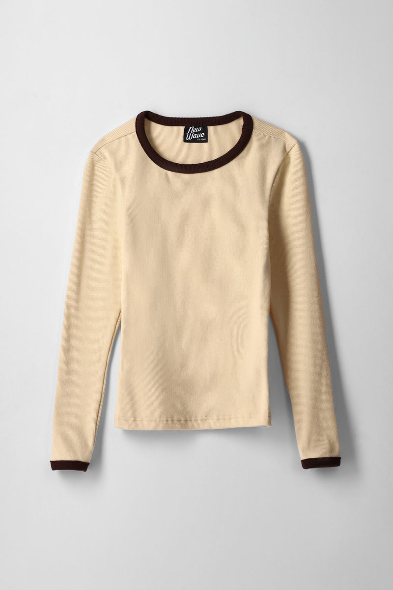 Girls Contrast Binding Ribbed Long Sleeve Tee - Butter Yellow