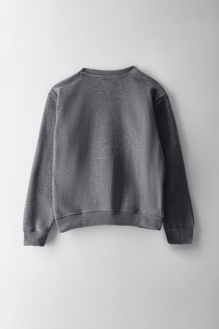 Pre-Boys Melange Brand Crew Fleece Top - Grey