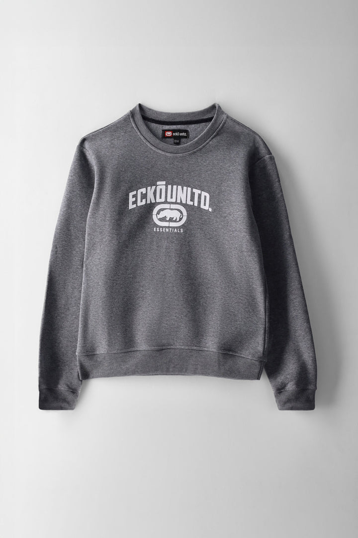 Pre-Boys Melange Brand Crew Fleece Top - Grey