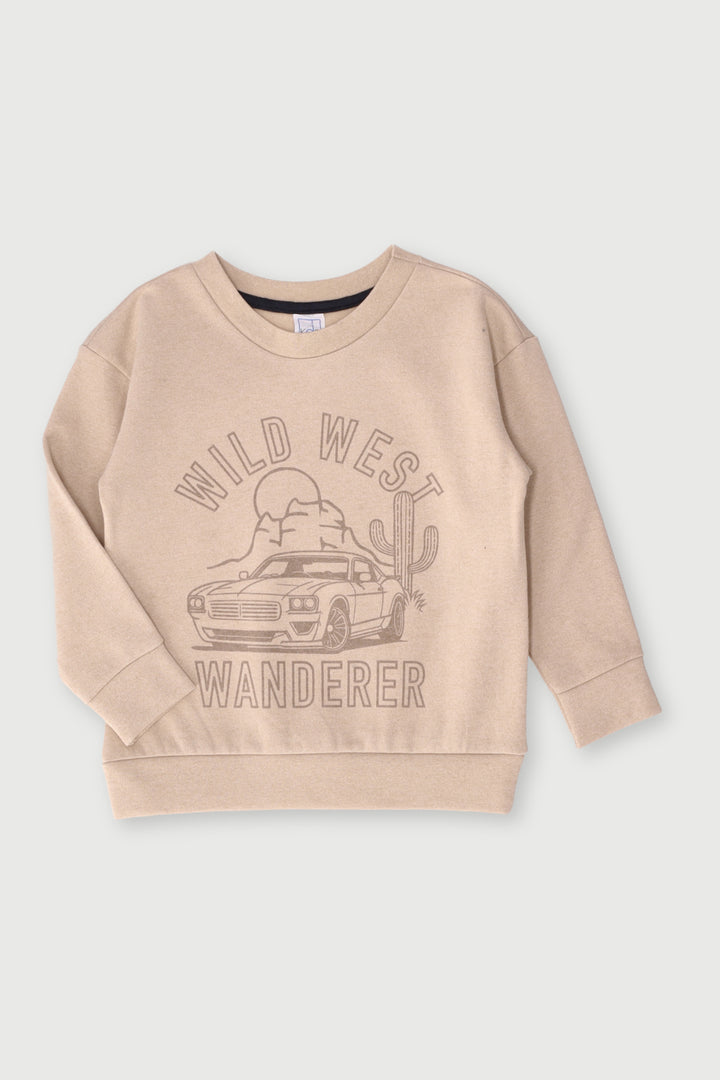 Pre-Boys Wild West Car Crewneck - Stone