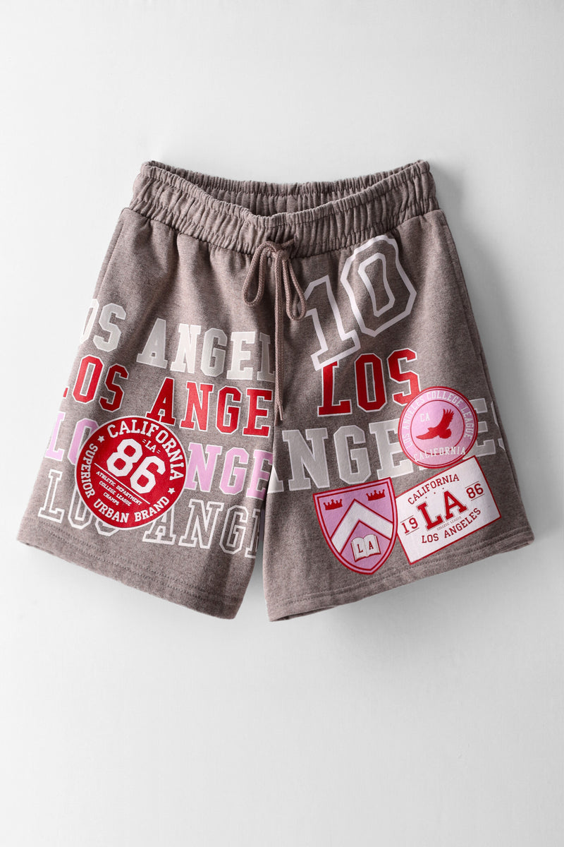 Girls Melange Graphic Fleece Shorts - Brown