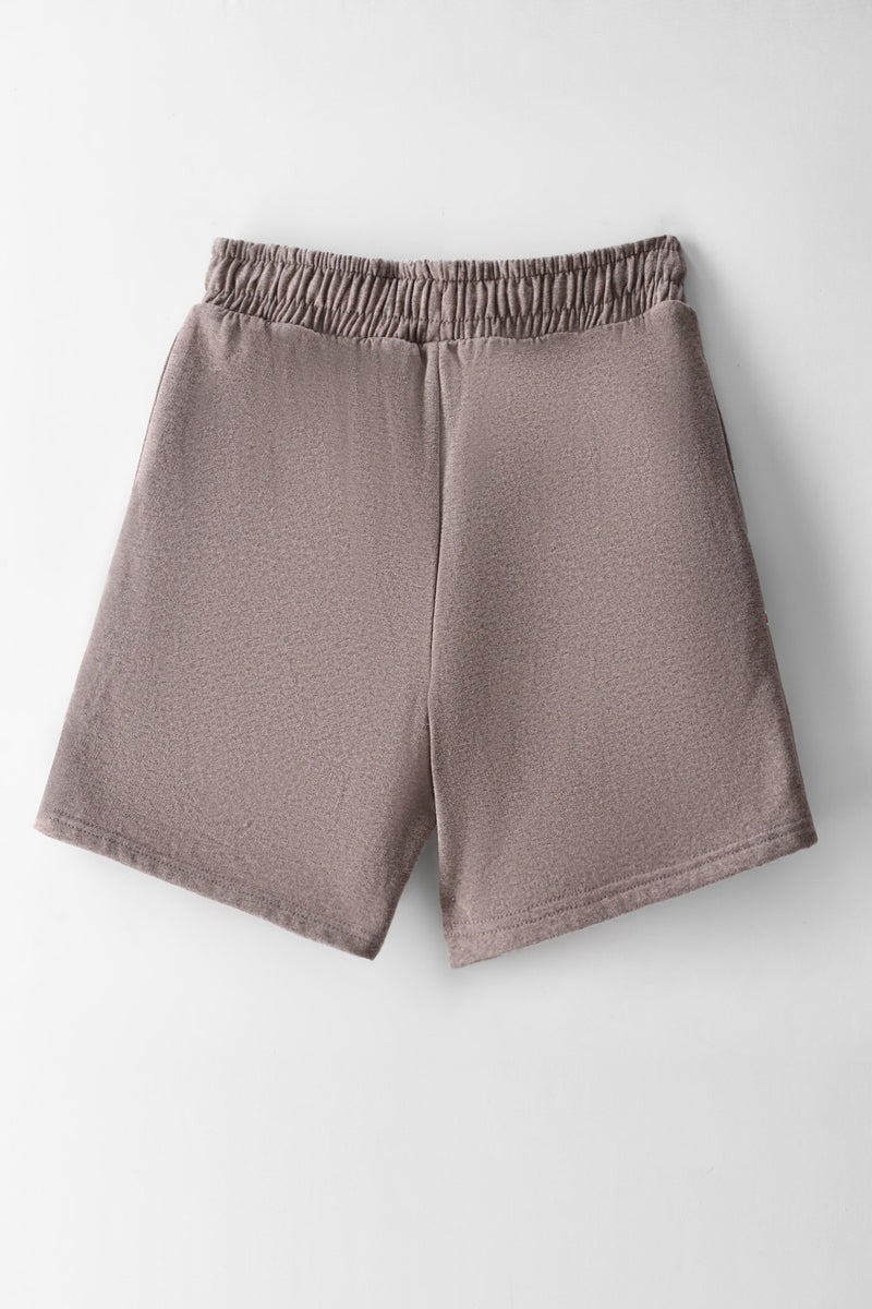 Girls Melange Graphic Fleece Shorts - Brown