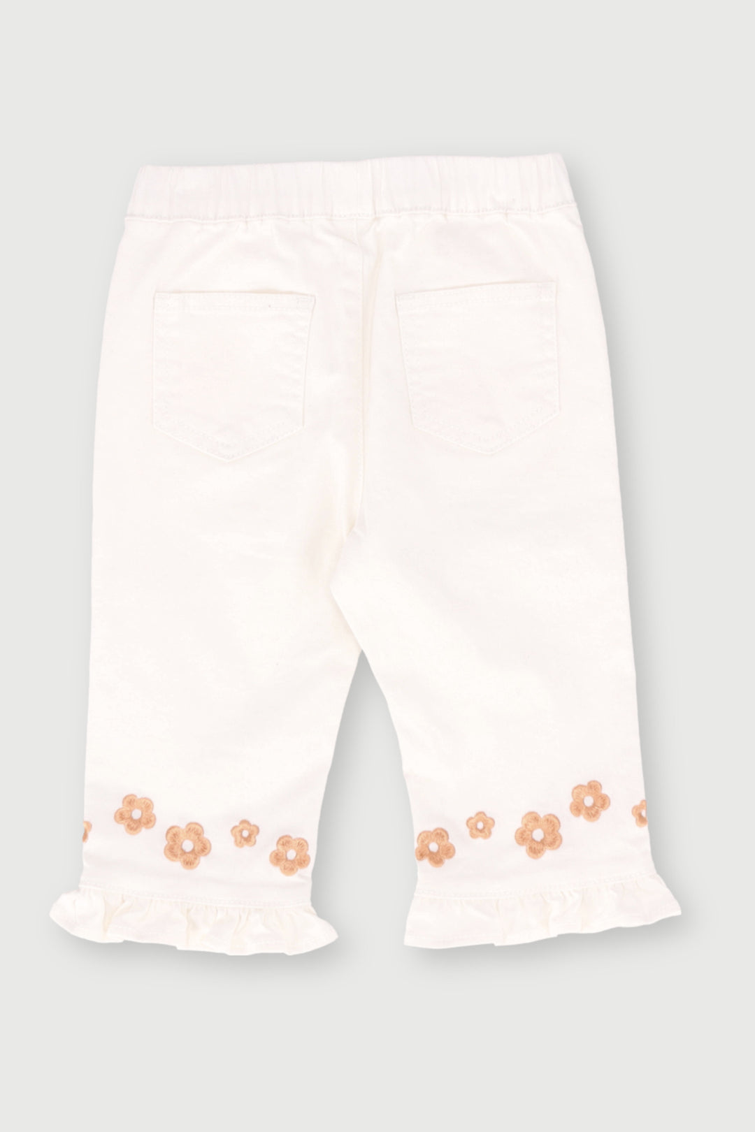 Baby Girls Embroidered Twill Pants - Cream