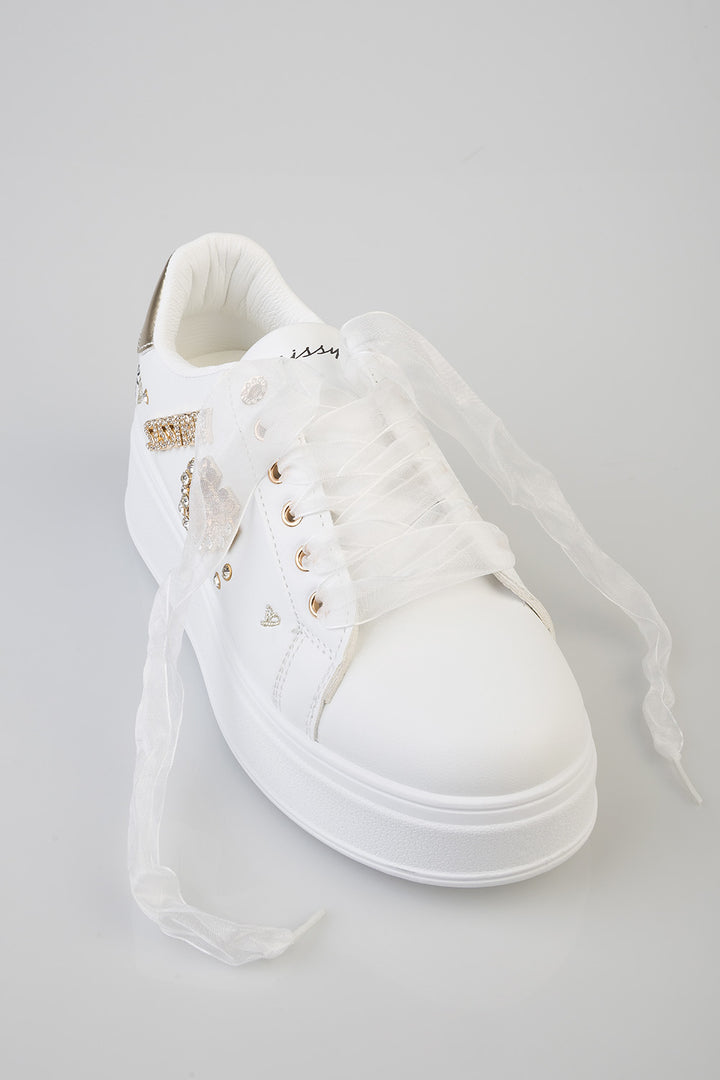 Tyra Diamante Chunky Pu Sneaker - White