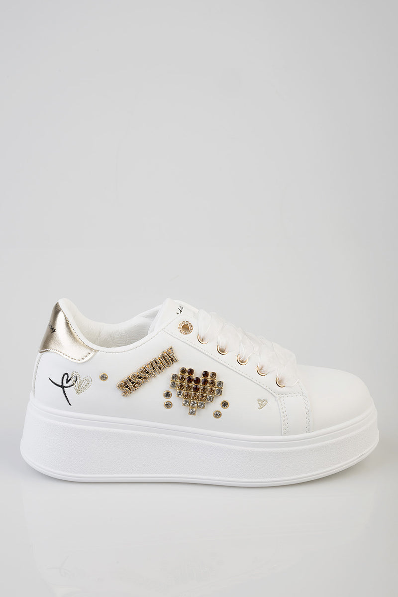 Tyra Diamante Chunky Pu Sneaker - White