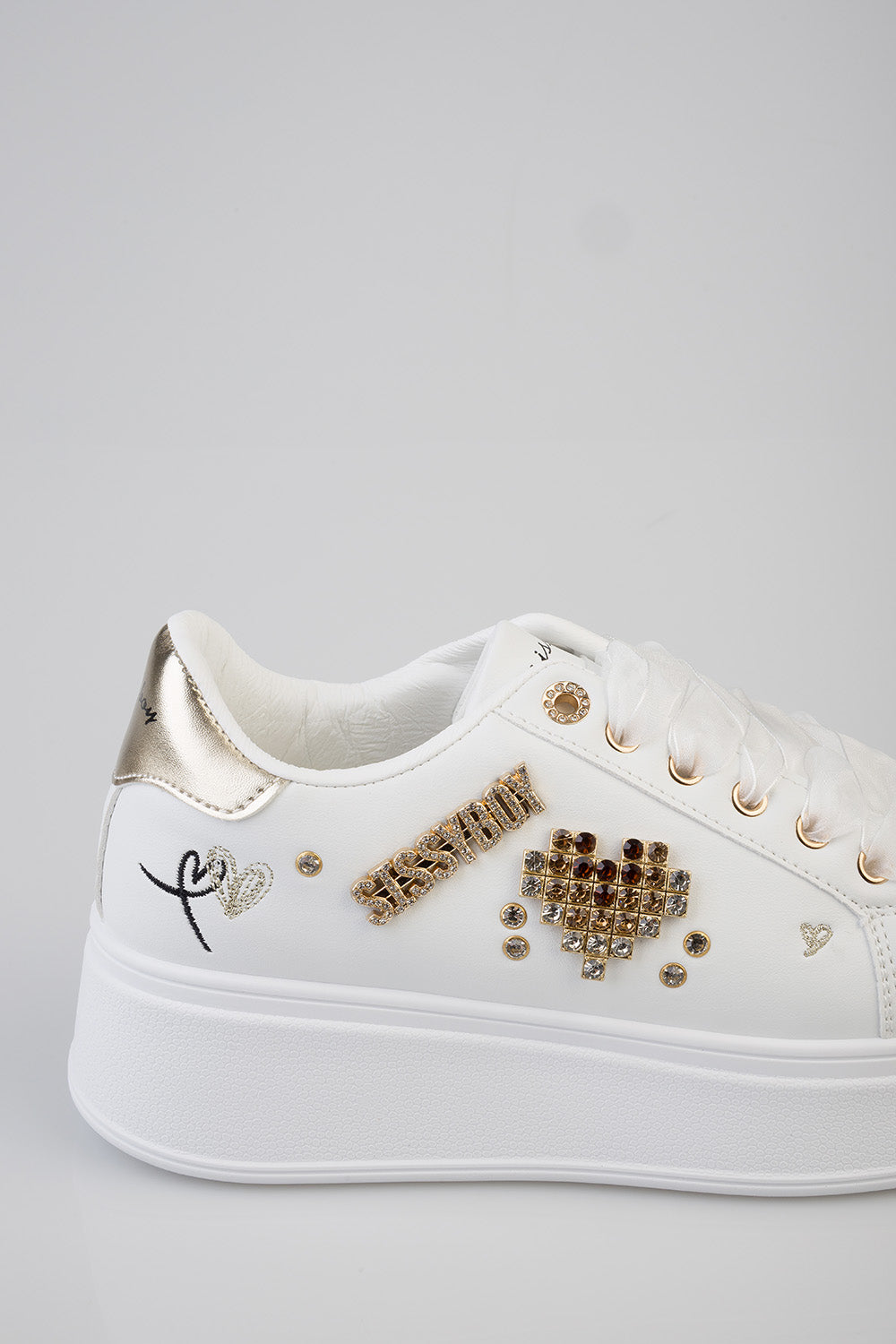 Tyra Diamante Chunky Pu Sneaker - White