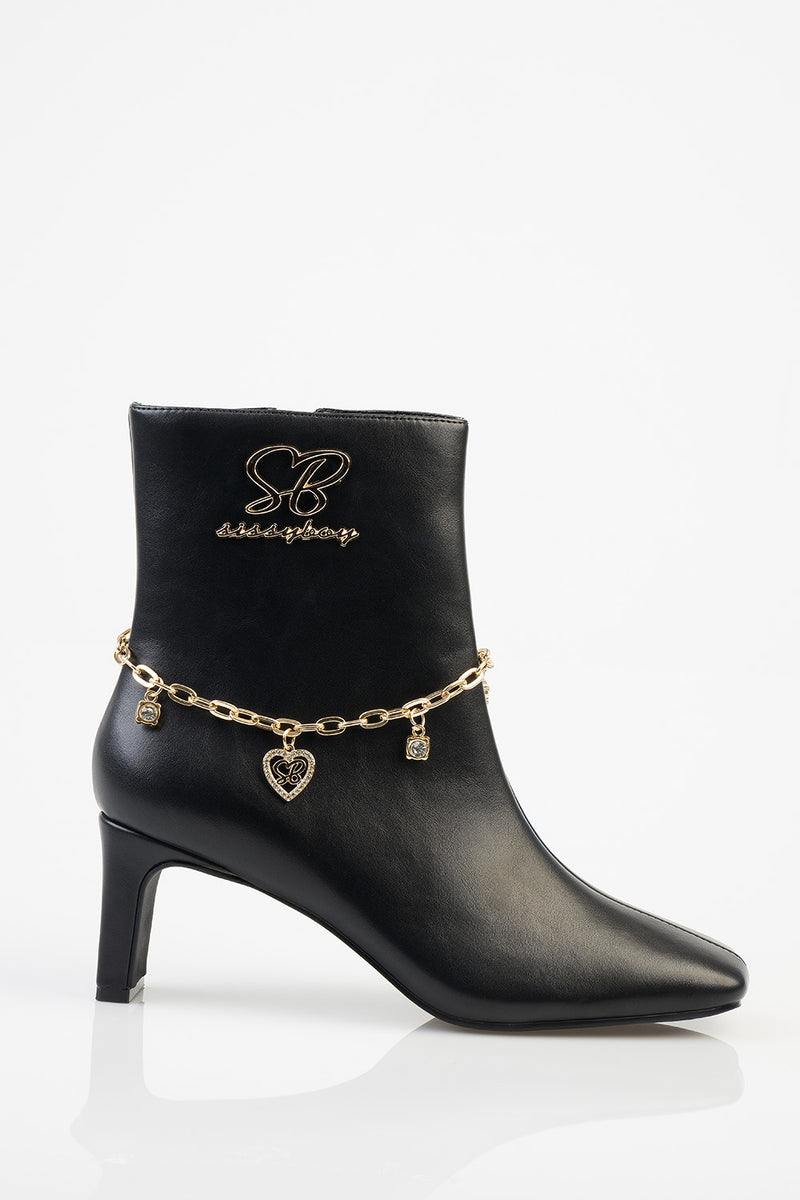 Loana Ankle Chain Detail Heel Boot - Black