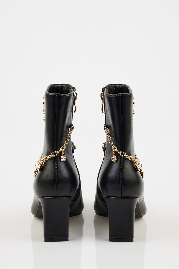 Loana Ankle Chain Detail Heel Boot - Black