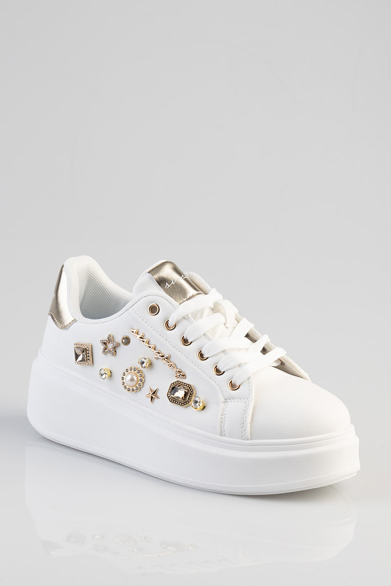 Gemy Bejeweled Chunky Sneaker - White