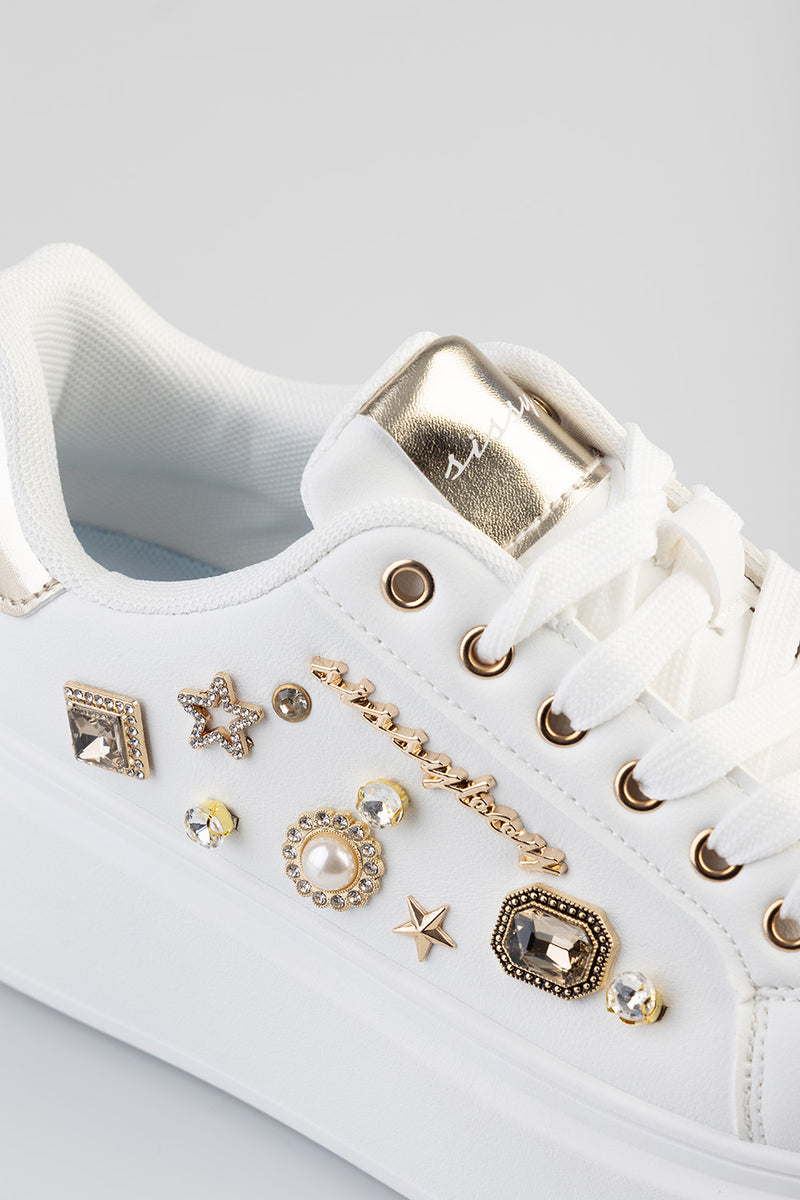 Gemy Bejeweled Chunky Sneaker - White