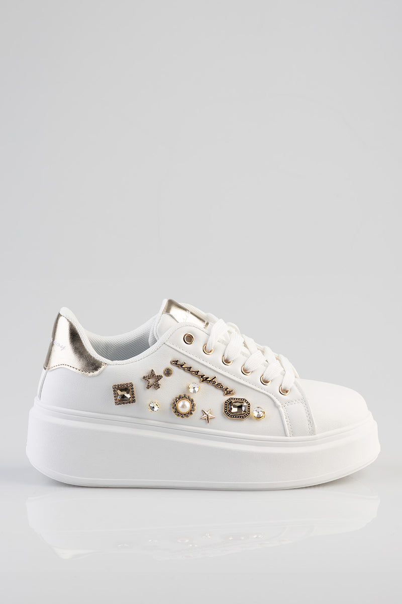 Gemy Bejeweled Chunky Sneaker - White