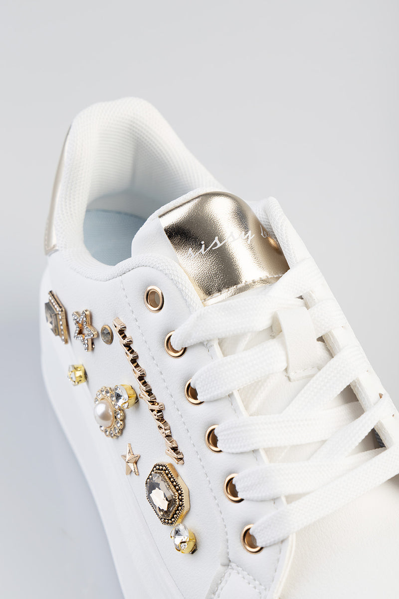 Gemy Bejeweled Chunky Sneaker - White