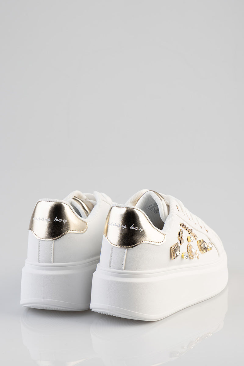 Gemy Bejeweled Chunky Sneaker - White