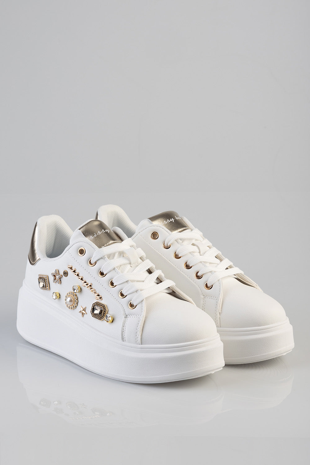 Gemy Bejeweled Chunky Sneaker - White