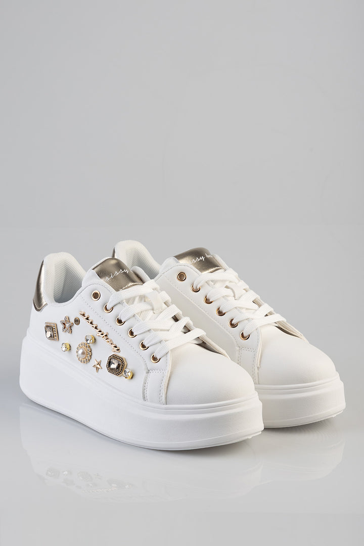 Gemy Bejeweled Chunky Sneaker - White