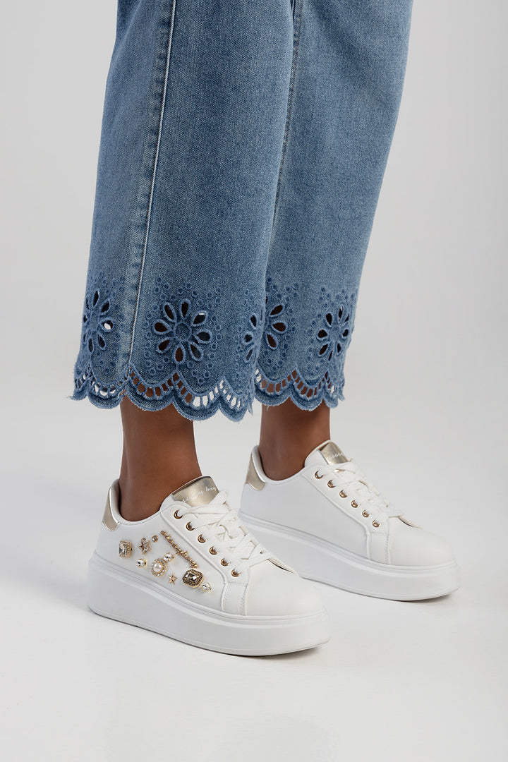 Gemy Bejeweled Chunky Sneaker - White