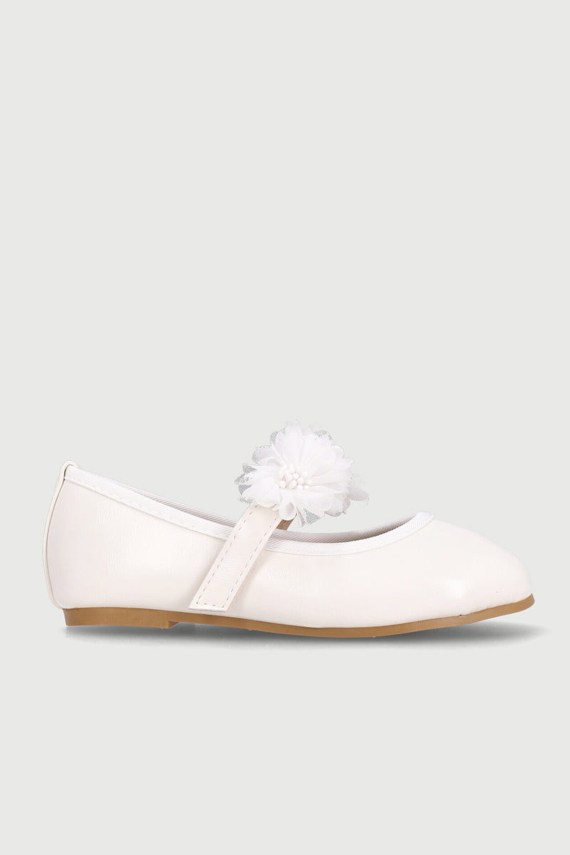 Pre-Girls Pu Flower Pump - White