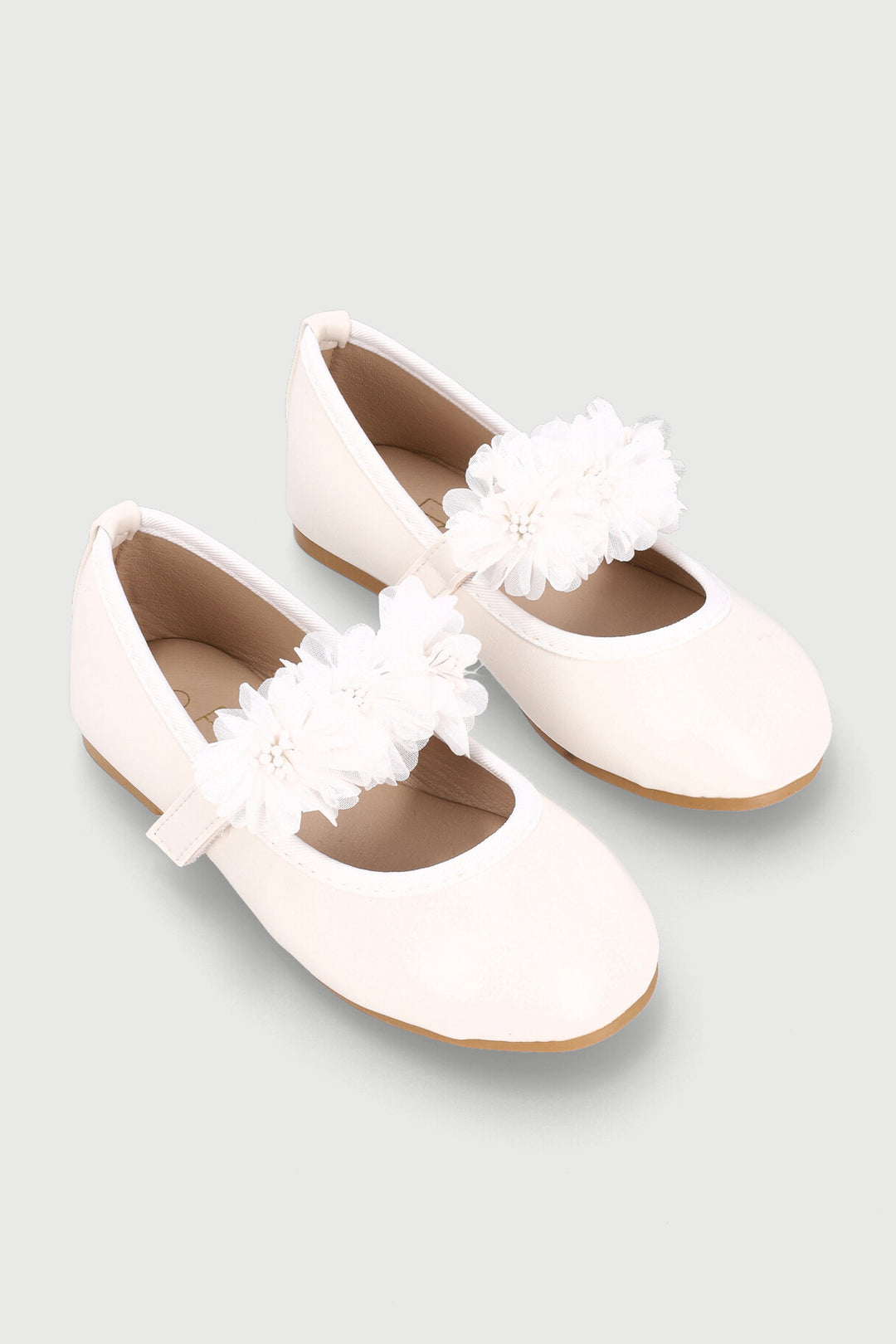 Pre-Girls Pu Flower Pump - White