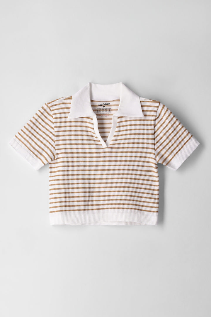 Girls Stripe J Collar Top - Cream
