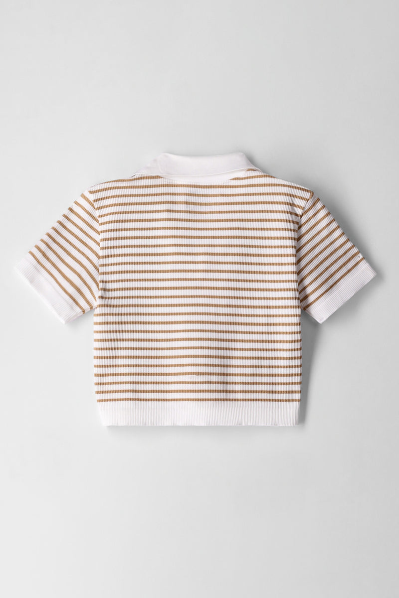 Girls Stripe J Collar Top - Cream