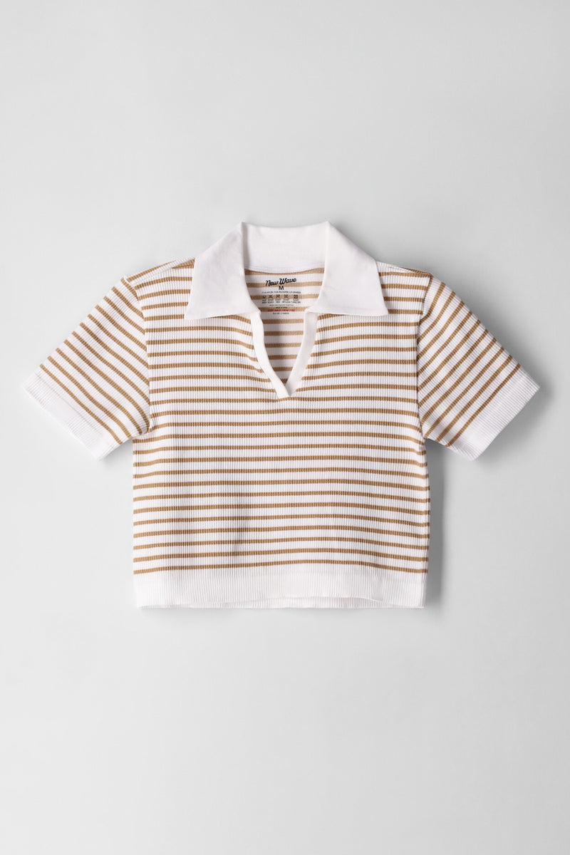 Girls Stripe J Collar Top - Cream