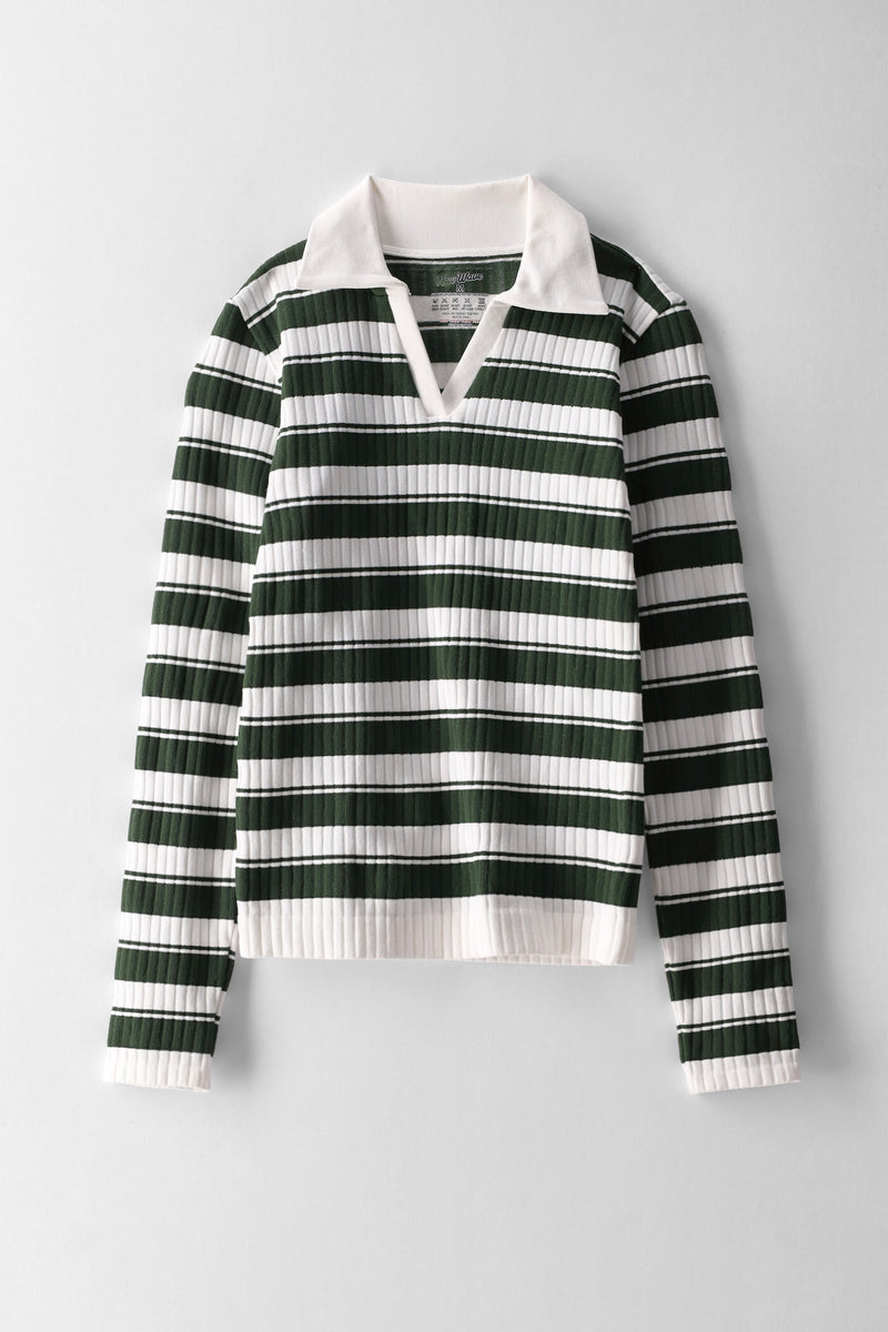 Girls Striped Johnny Collar Long Sleeve Top - Cream/Fatigue