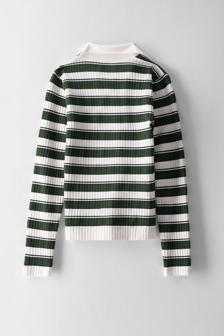 Girls Striped Johnny Collar Long Sleeve Top - Cream/Fatigue