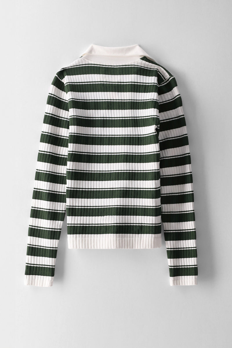 Girls Striped Johnny Collar Long Sleeve Top - Cream/Fatigue