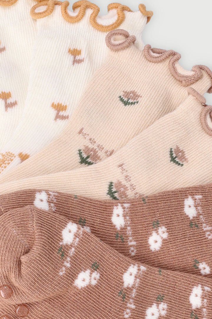 Keedo Baby Girls 3 Pack Floral Socks - Brown