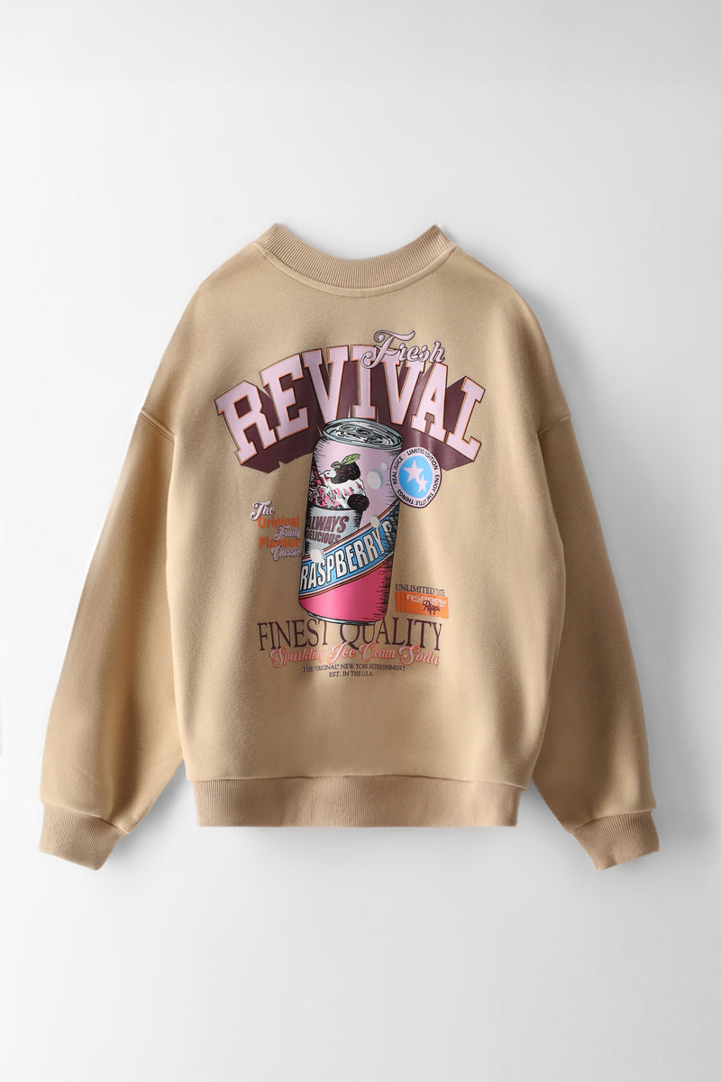 Girls Revival Cola Graphic Sweatshirt - Oatmeal