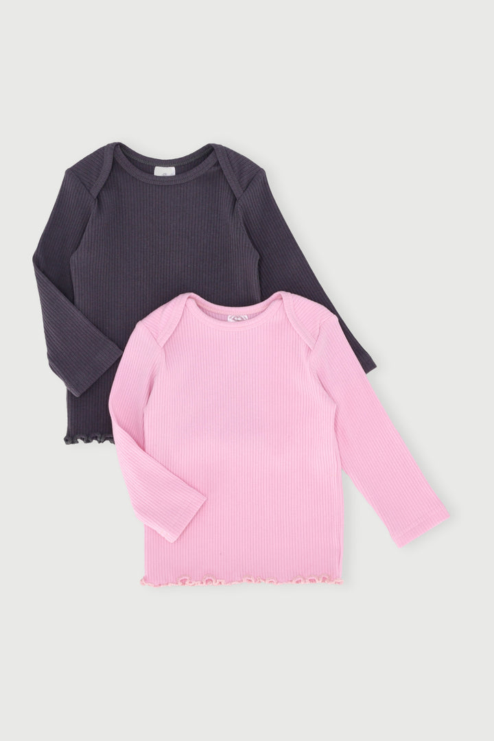 Baby Girls 2 Pack Ribbed Top - Light Pink