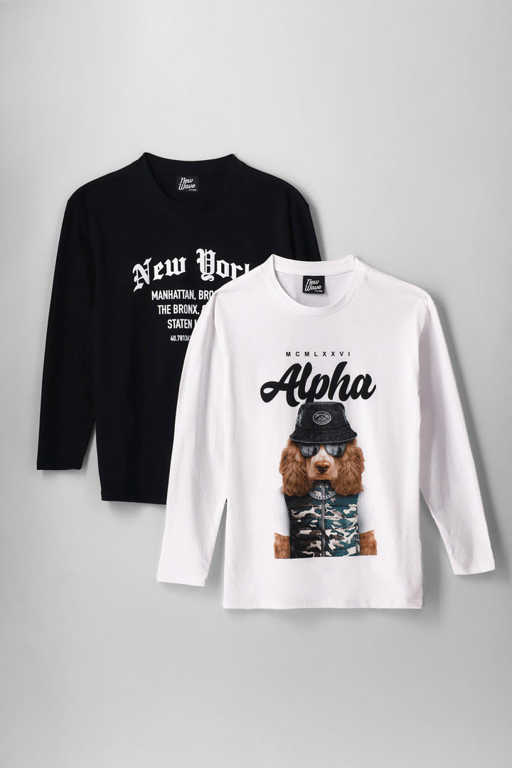 Boys 2 Pack Alpha NY Long Sleeve Tee - Black/White