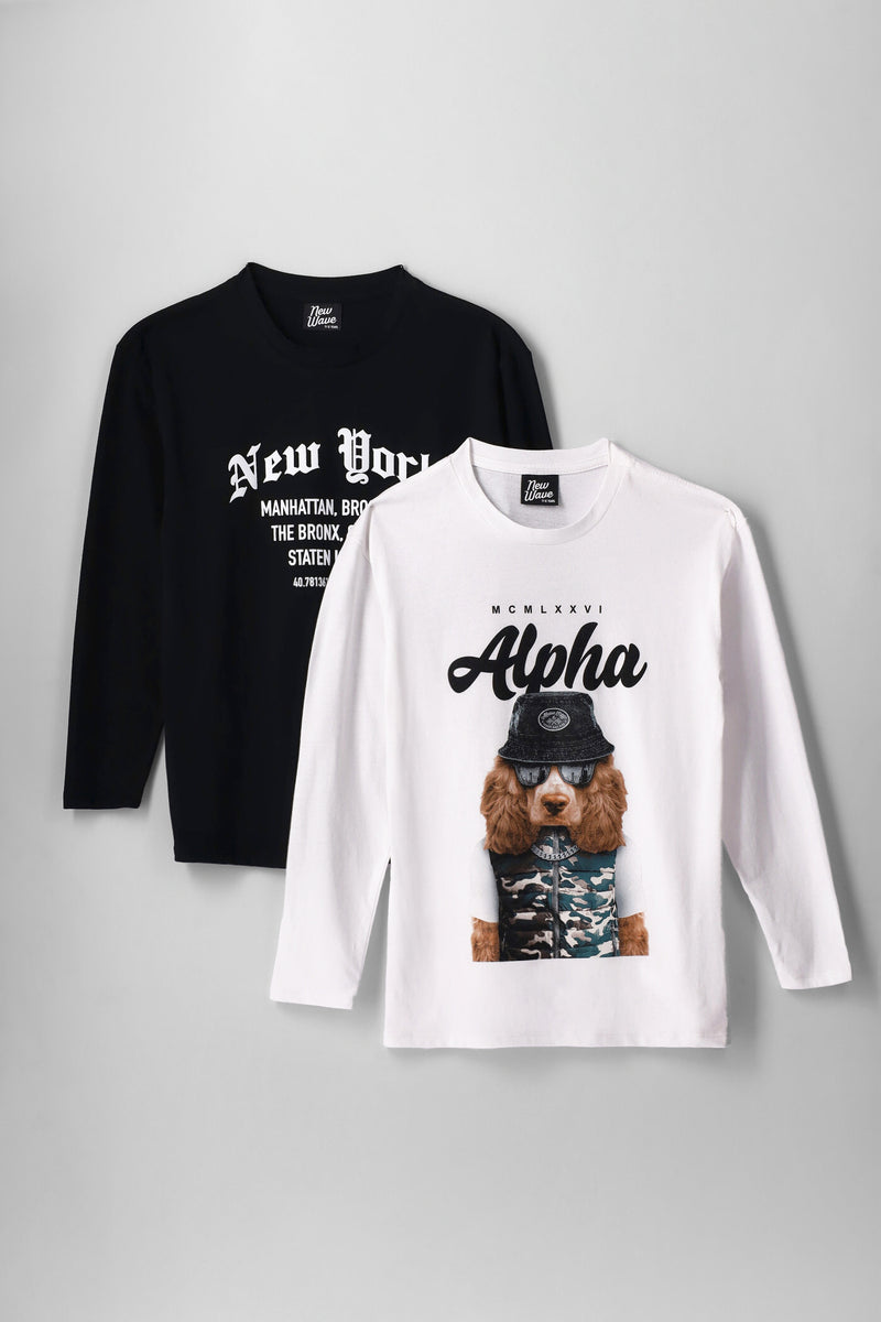 Boys 2 Pack Alpha NY Long Sleeve Tee - Black/White