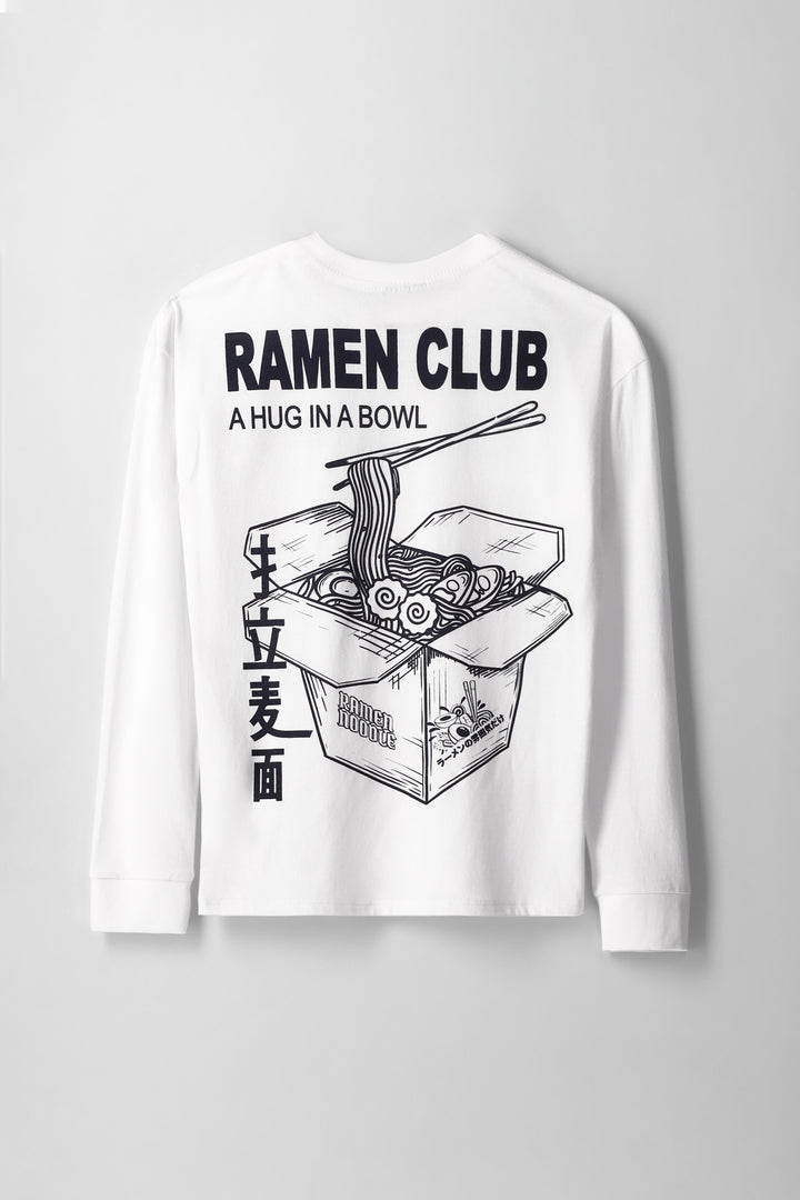 Girls Long Sleeve Ramen Noodles Print Tee - White