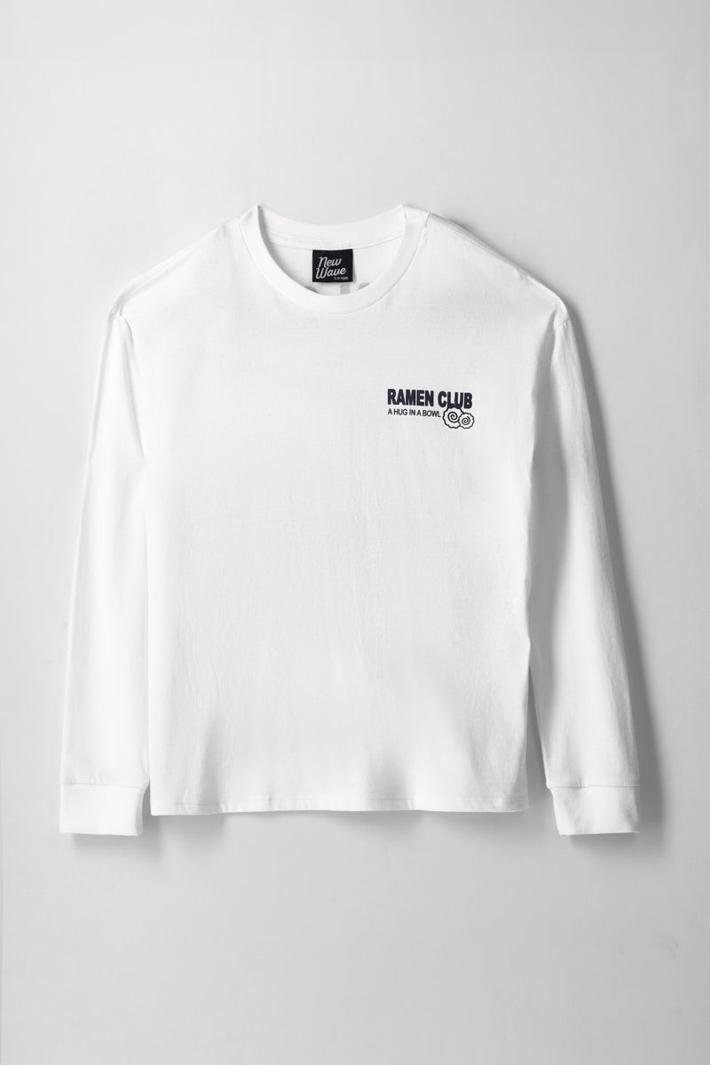 Girls Long Sleeve Ramen Noodles Print Tee - White