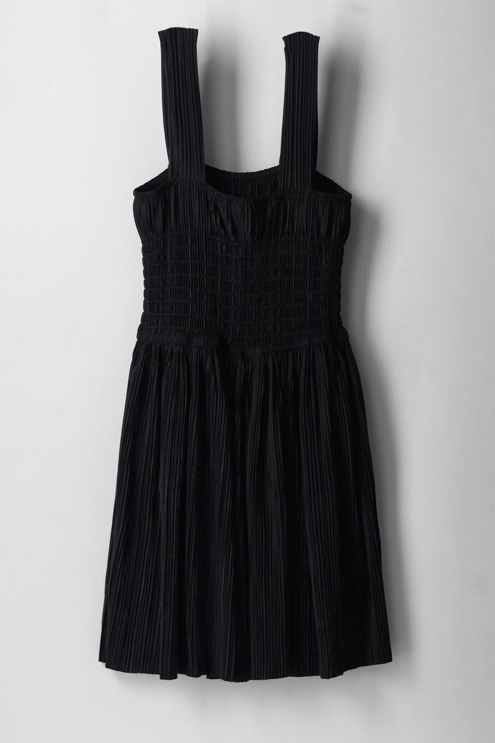Girls Ribbed Long Sleeve Bodre Shirred Flare Dress - Black