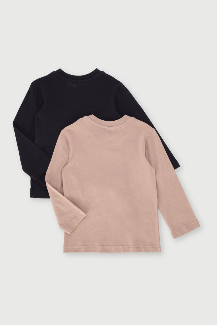 Pre-Boys 2 Pack Long Sleeve Skate & Dino Tee - Black/Brown