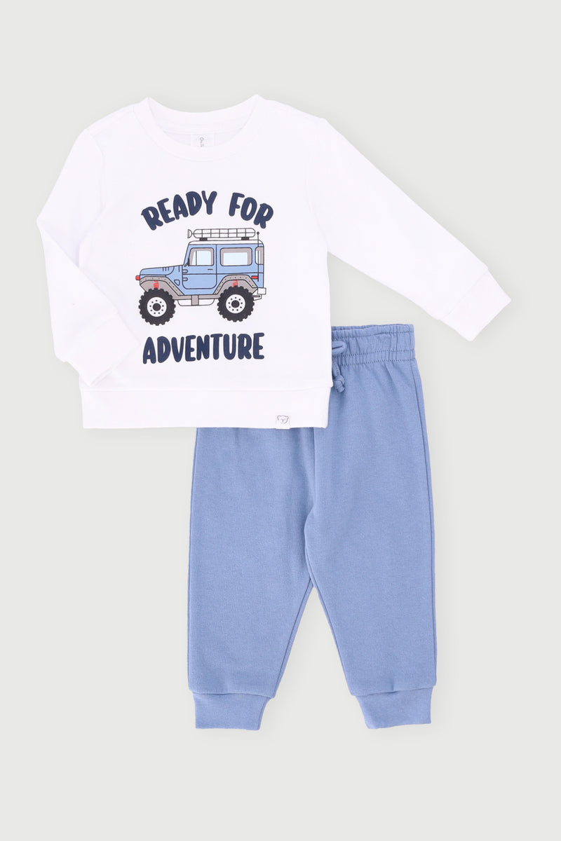 Baby Boys Safari Cars Hooded Tracksuit - Teal