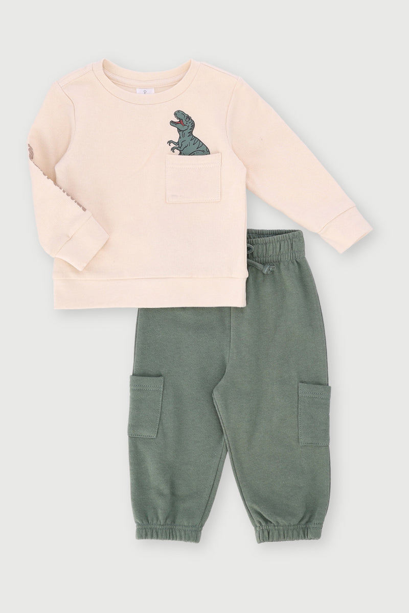 Baby Boys Colourblock Crew Tracksuit - Seaweed Green