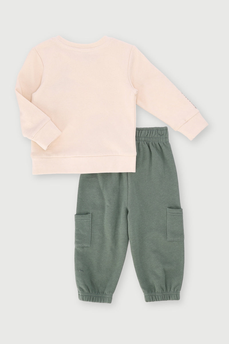 Baby Boys Colourblock Crew Tracksuit - Seaweed Green